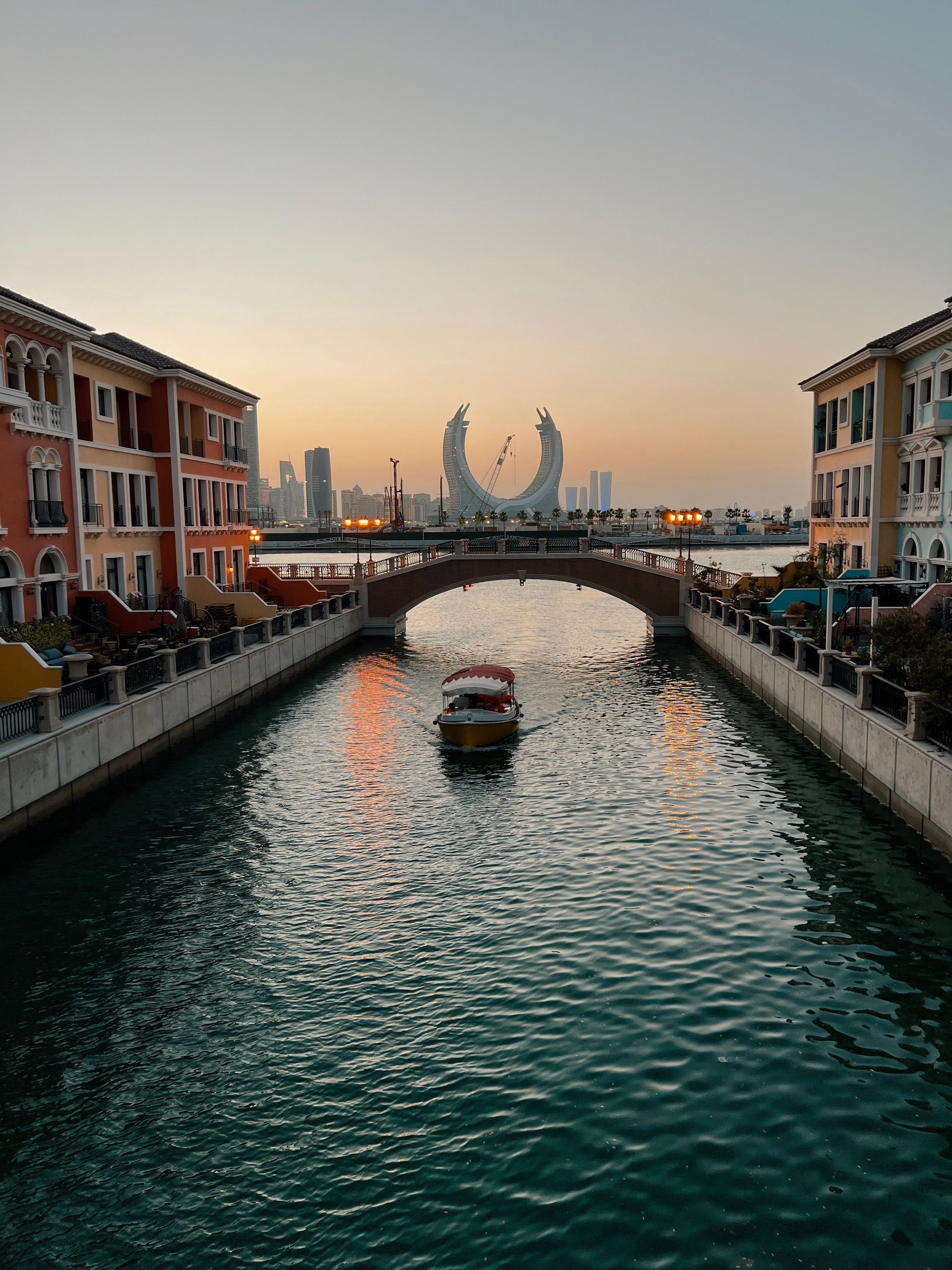 View of The crescent tower from Little Venice Doha